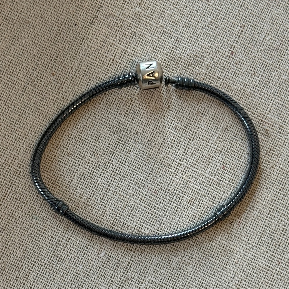 Pandora Blackened Silver Snake Chain Bracelet with Silver Clasp